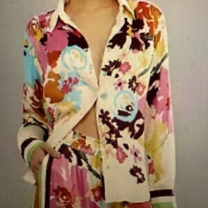 ANTHROPOLOGIE "CONDITIONS APPLY" Blooming Long-Sleeve Collared Blouse